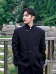 Chinese Style Stand Collar Black Men's Tang Suit