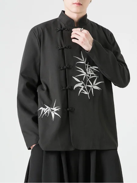 New Chinese Style Bamboo Embroidered Tang Jacket for Men