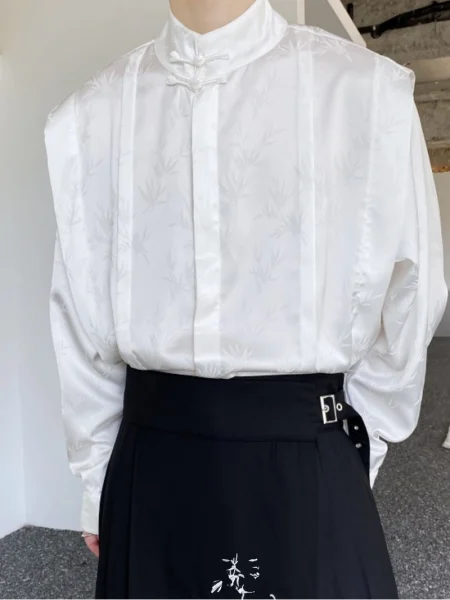 New Chinese Style Satin Jacquard Bamboo Pattern Shirt Unisex